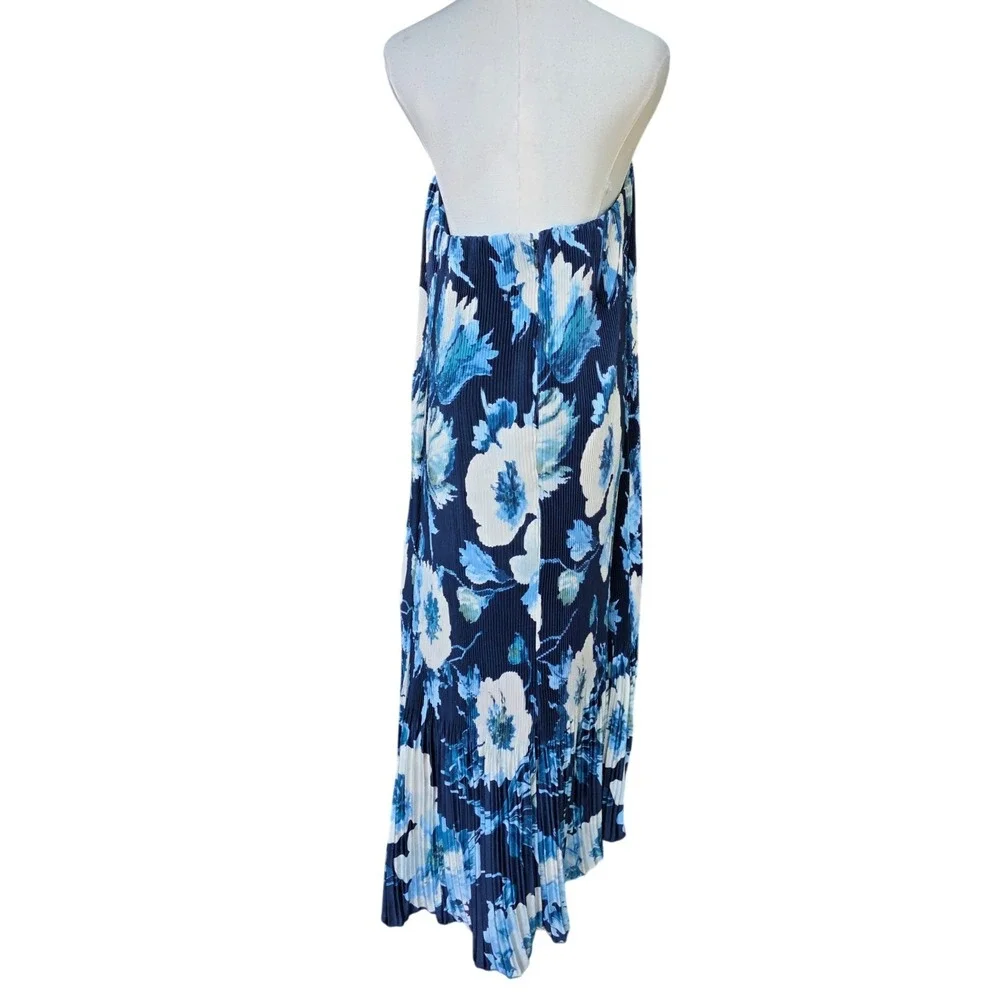 Abercrombie & Fitch Strapless Maxi Dress Womens Large Blue Floral Pleated